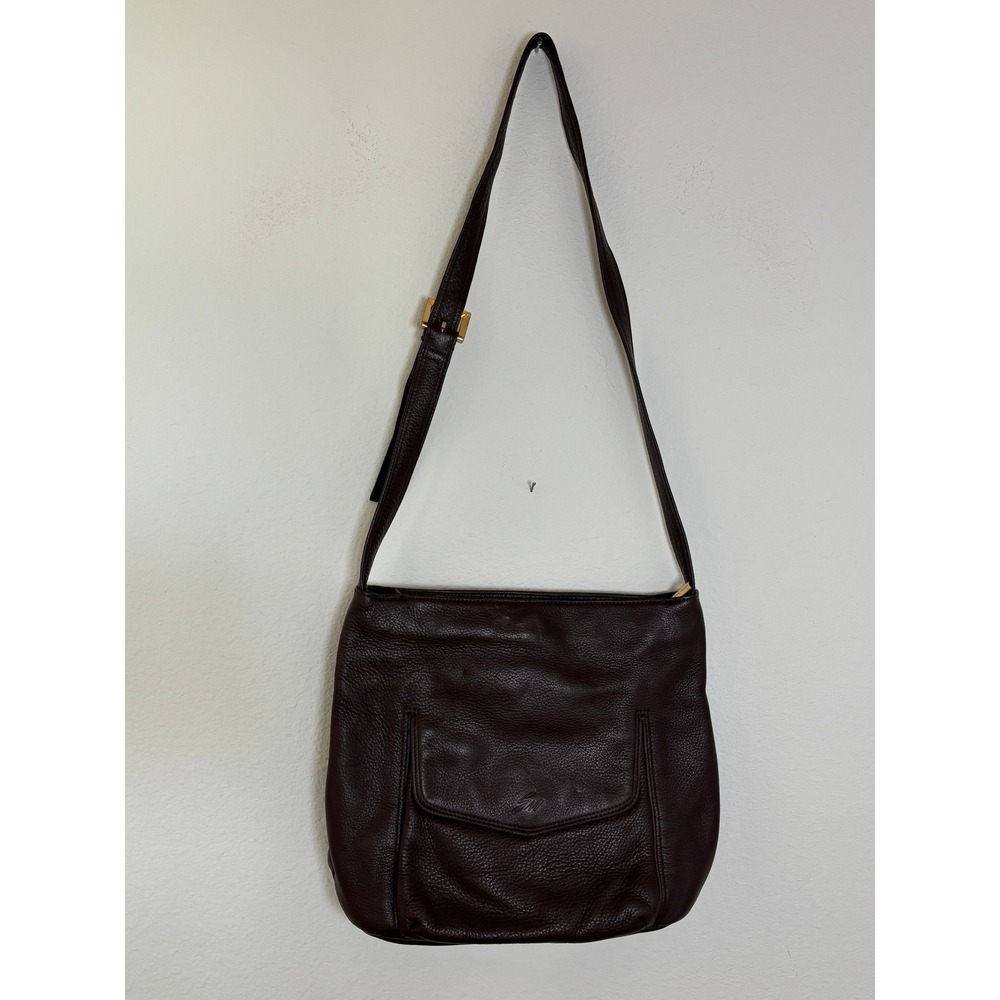 Stone Mountain Brown Pebbled Leather Crossbody Bag Gold Hardware Shoulder Bag